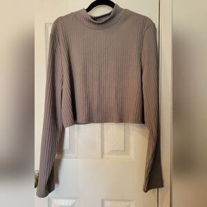 Ribbed Long Sleeve Crop Top And Skirt Srt